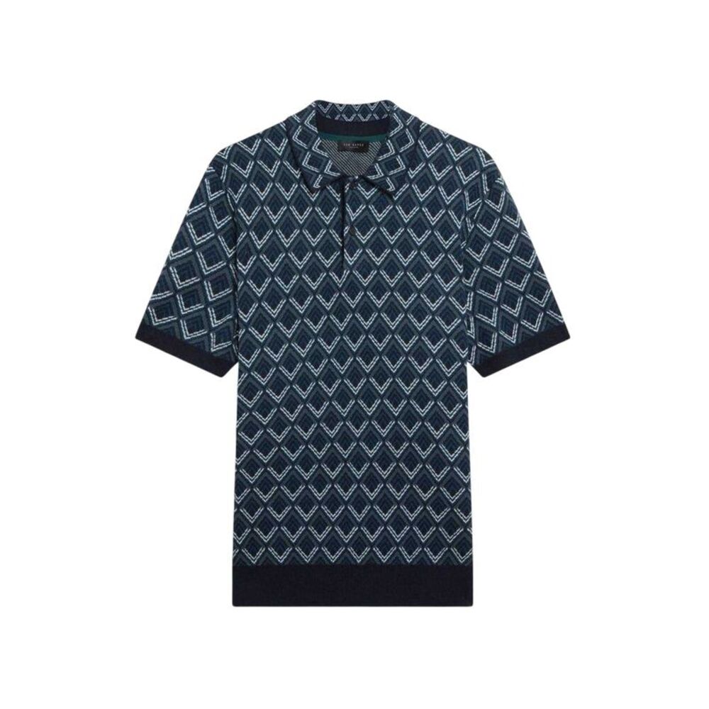 Ted Baker Mens Geometric Jacquard Short-Sleeved Polo Shirt / Navy